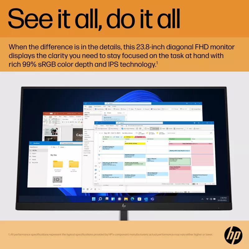 Monitor HP E24 G5 FHD senza PVC, 60,5 cm (23,8 pollici), 1920 x 1080 pixel, Full HD, LCD, 5 ms, nero, argento