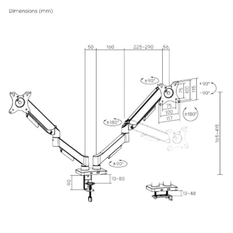 Supporto monitor con molla a gas eSTUFF GLB227012, regolabile in altezza, compatibile VESA