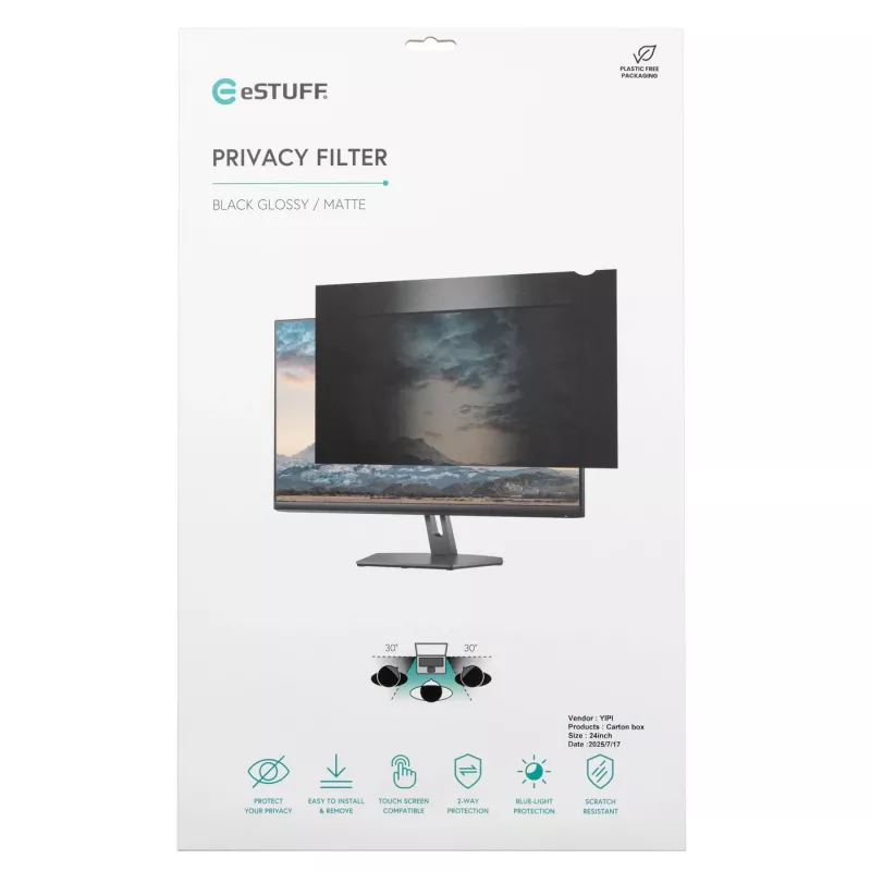 eSTUFF GLBB40948401 Filtro privacy, 40 pollici, 21:9 curvo (948 x 401 mm)