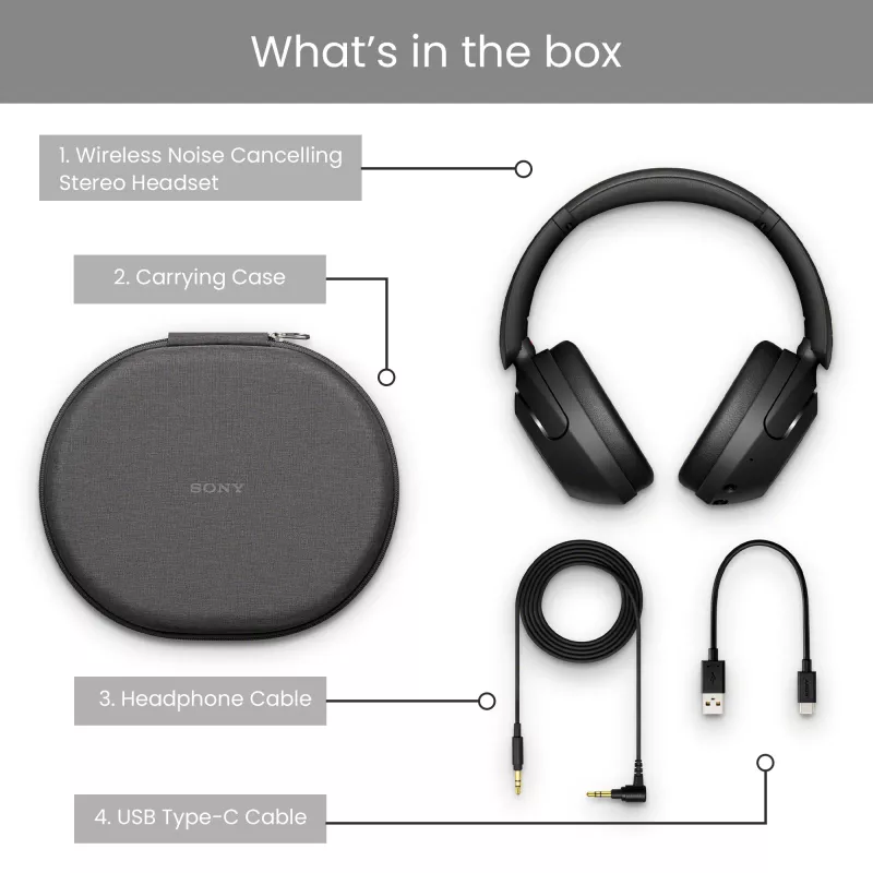 Sony WH-XB910N - nero, wireless, chiamate/musica, 7 - 25000 Hz, 252 g, cuffie, nero