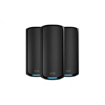 NETGEAR Orbi 970 Series Quad-Band WiFi 7, 3-Pack Quad-band (2.4 GHz / 5 GHz-1 / 5 GHz-2 / 6 GHz) Wi-Fi 6 (802.11ax) nero interno