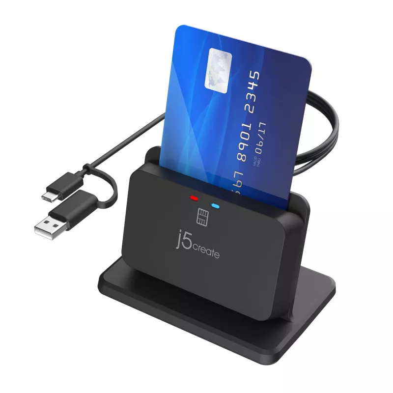 j5create JUR261 supporto USB™ Smart Card / CAC Reader, USB Type-A/USB Type-C, nero, 95 g