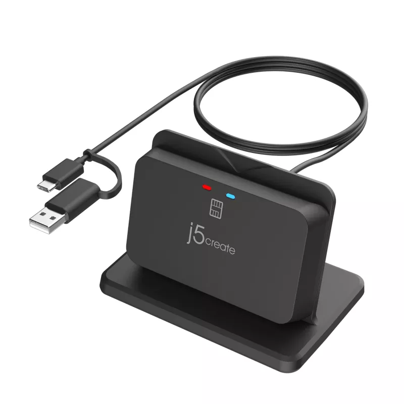 j5create JUR261 supporto USB™ Smart Card / CAC Reader, USB Type-A/USB Type-C, nero, 95 g