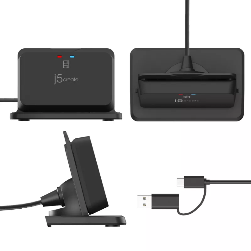 j5create JUR261 supporto USB™ Smart Card / CAC Reader, USB Type-A/USB Type-C, nero, 95 g