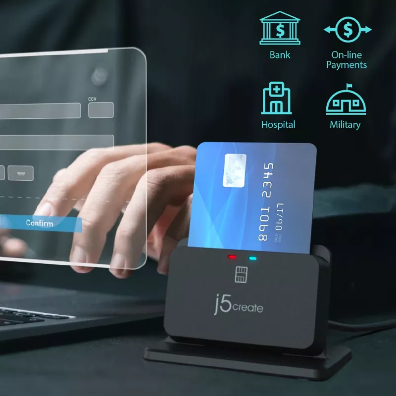 j5create JUR261 supporto USB™ Smart Card / CAC Reader, USB Type-A/USB Type-C, nero, 95 g