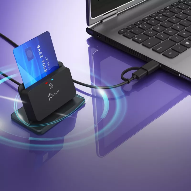 j5create JUR261 supporto USB™ Smart Card / CAC Reader, USB Type-A/USB Type-C, nero, 95 g