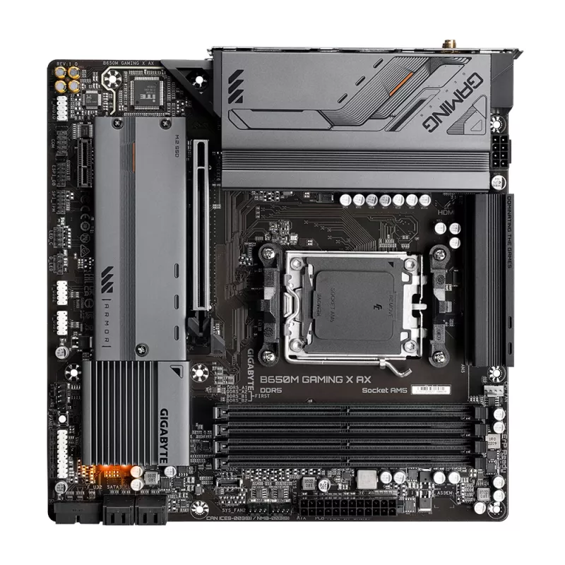 Scheda madre GIGABYTE B650M GAMING X AX — AMD B650, socket AM5, Micro ATX, DDR5, 4 DIMM, 2x M.2, Wi‑Fi 6E, 2.5GbE