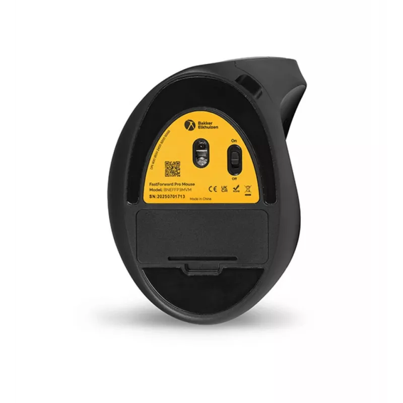 Mouse BakkerElkhuizen FastForward Pro, per destrimani, design verticale, ottico, RF wireless + Bluetooth + USB Type-C, 5000 DPI, nero, grigio
