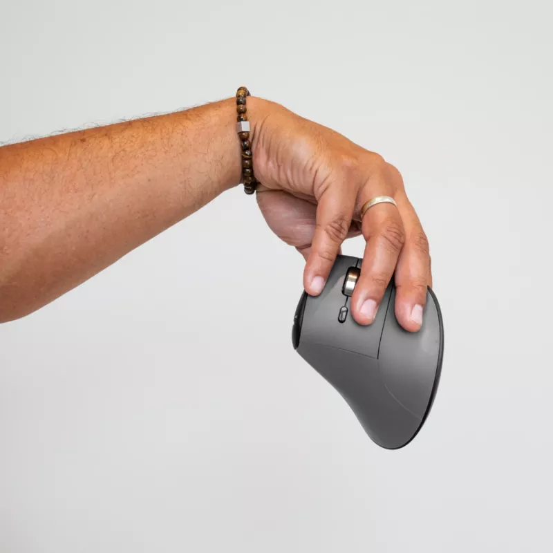 Mouse BakkerElkhuizen FastForward Pro, per destrimani, design verticale, ottico, RF wireless + Bluetooth + USB Type-C, 5000 DPI, nero, grigio