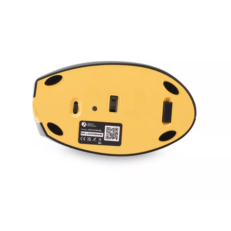 BakkerElkhuizen Handshake Mouse Left, per mancini, design verticale, ottico, RF Wireless + Bluetooth + USB Type-C, 6400 DPI, nero, grigio