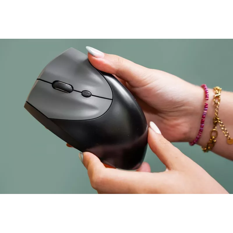 BakkerElkhuizen Handshake Mouse Left, per mancini, design verticale, ottico, RF Wireless + Bluetooth + USB Type-C, 6400 DPI, nero, grigio