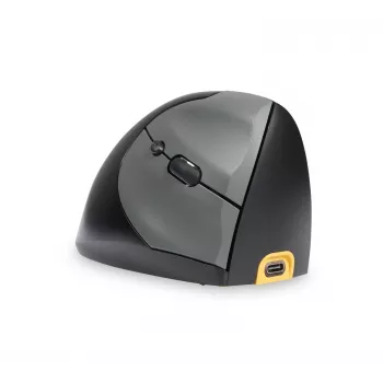 BakkerElkhuizen Handshake Mouse destro, per destrimani, design verticale, ottico, RF Wireless + Bluetooth + USB Type-C, 6400 DPI, nero, grigio
