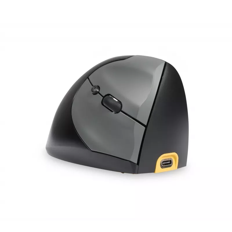BakkerElkhuizen Handshake Mouse destro, per destrimani, design verticale, ottico, RF Wireless + Bluetooth + USB Type-C, 6400 DPI, nero, grigio