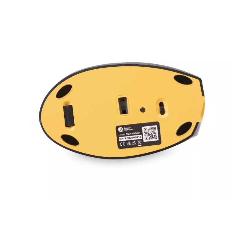BakkerElkhuizen Handshake Mouse destro, per destrimani, design verticale, ottico, RF Wireless + Bluetooth + USB Type-C, 6400 DPI, nero, grigio