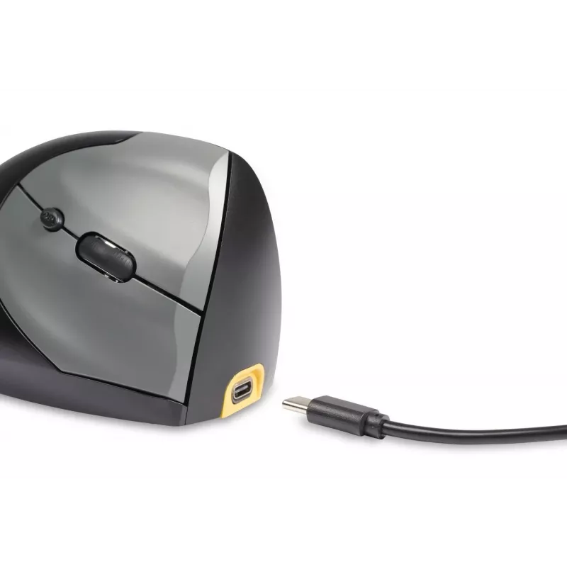 BakkerElkhuizen Handshake Mouse destro, per destrimani, design verticale, ottico, RF Wireless + Bluetooth + USB Type-C, 6400 DPI, nero, grigio