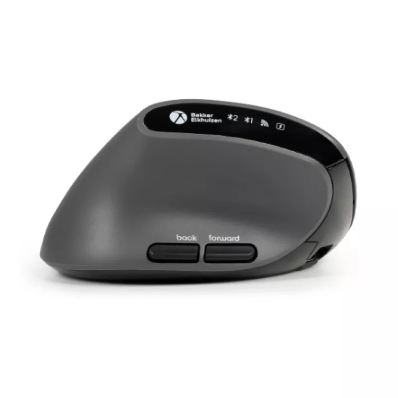 BakkerElkhuizen MidWay Mouse sinistro, per mancini, design verticale, ottico, RF Wireless + Bluetooth + USB Type-C, 2400 DPI, grigio, nero