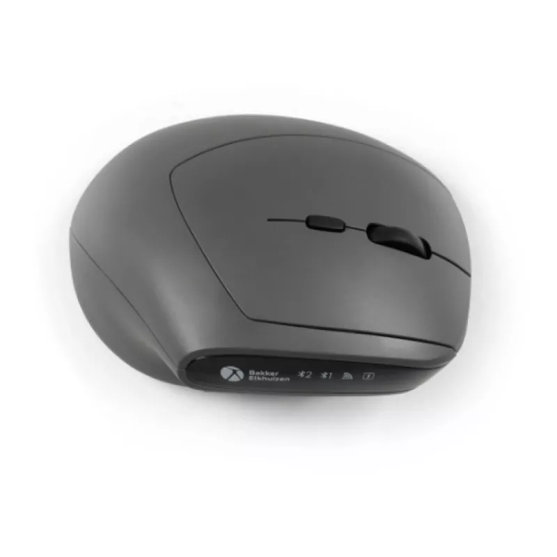 BakkerElkhuizen MidWay Mouse sinistro, per mancini, design verticale, ottico, RF Wireless + Bluetooth + USB Type-C, 2400 DPI, grigio, nero