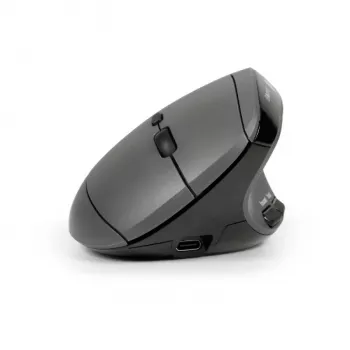BakkerElkhuizen MidWay Mouse destro, per destrimani, design verticale, ottico, RF Wireless + Bluetooth + USB Type-C, 2400 DPI, grigio, nero
