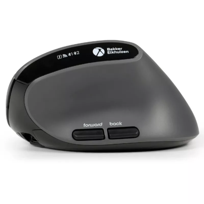 BakkerElkhuizen MidWay Mouse destro, per destrimani, design verticale, ottico, RF Wireless + Bluetooth + USB Type-C, 2400 DPI, grigio, nero