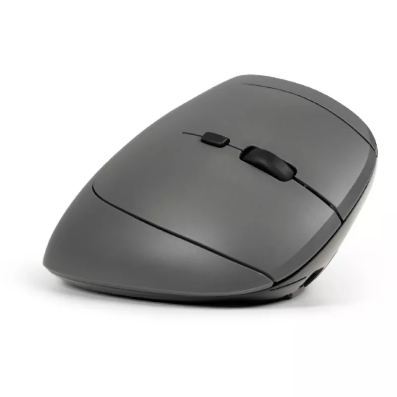 BakkerElkhuizen MidWay Mouse destro, per destrimani, design verticale, ottico, RF Wireless + Bluetooth + USB Type-C, 2400 DPI, grigio, nero