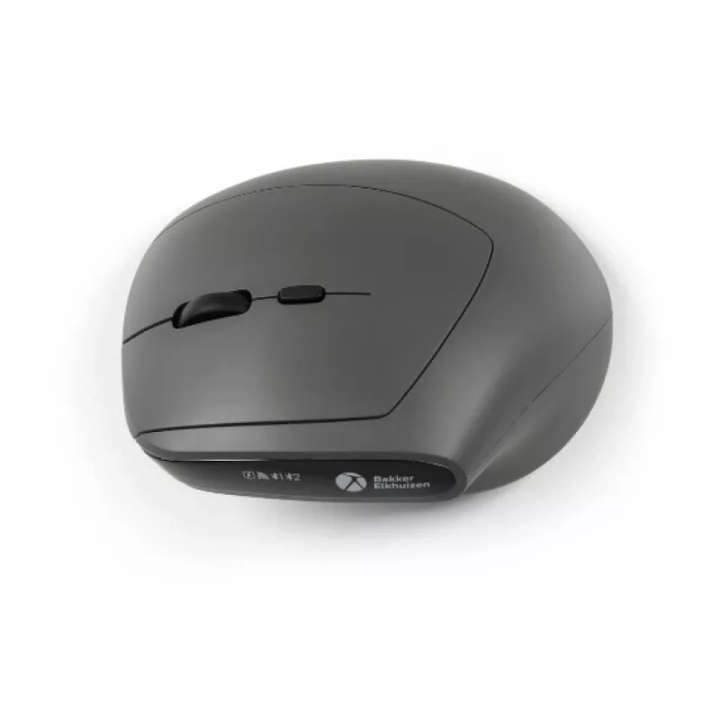 BakkerElkhuizen MidWay Mouse destro, per destrimani, design verticale, ottico, RF Wireless + Bluetooth + USB Type-C, 2400 DPI, grigio, nero