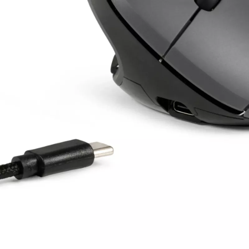BakkerElkhuizen MidWay Mouse destro, per destrimani, design verticale, ottico, RF Wireless + Bluetooth + USB Type-C, 2400 DPI, grigio, nero