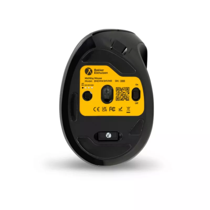 BakkerElkhuizen MidWay Mouse destro, per destrimani, design verticale, ottico, RF Wireless + Bluetooth + USB Type-C, 2400 DPI, grigio, nero