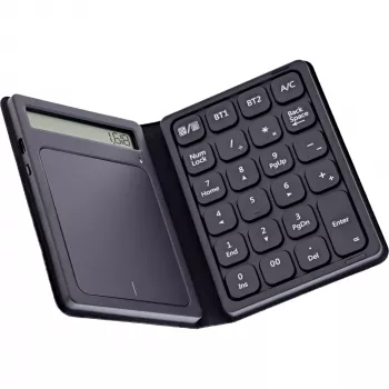 InLine 55379G Tastierino numerico Bluetooth con touchpad e display, pieghevole, nero