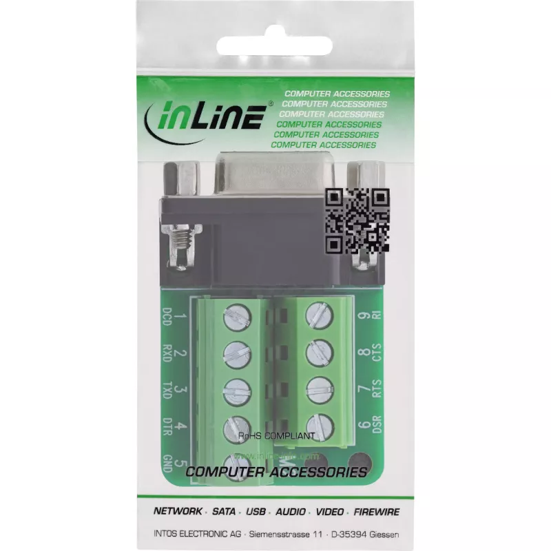 InLine 92501E Connettore cavo morsettiera / D-Sub 9 nero, verde