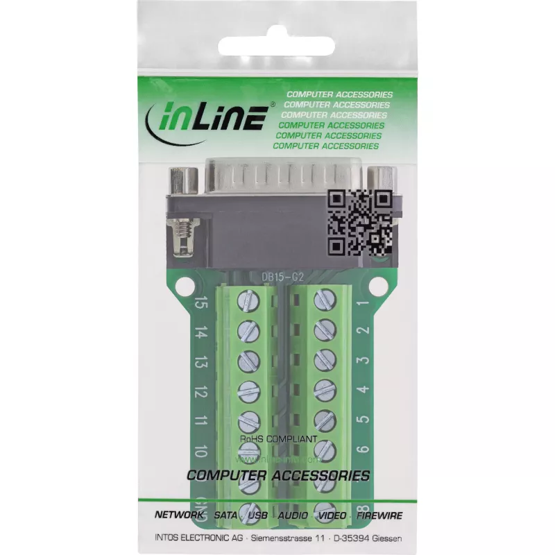 InLine 92502B Connettore cavo morsettiera / D-Sub 15 nero, verde