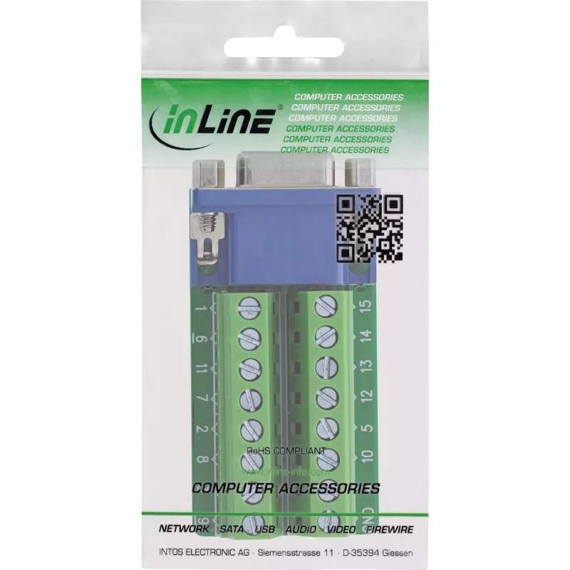 InLine 92503A Connettore a vite morsettiera, VGA (HD15) blu, verde