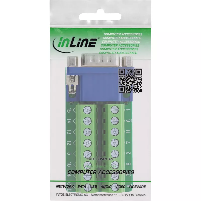 InLine 92503B Connettore cavo morsettiera, VGA (HD15) blu, verde