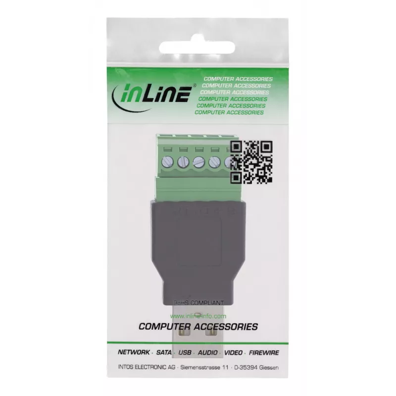 InLine 92504A Connettore cavo USB-A / morsettiera, 5 poli nero, verde