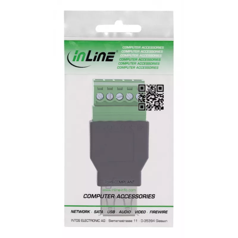 InLine 92504B Connettore a vite USB-A / morsettiera, 5 poli nero, verde