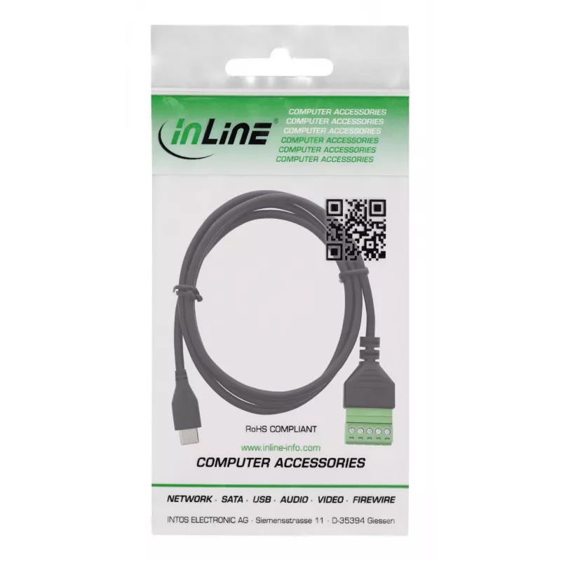 InLine 92504E Connettore a vite USB-C / morsettiera, 5 poli nero, verde