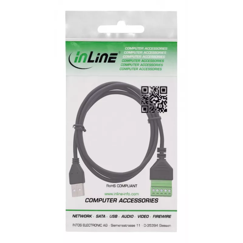 InLine 92504G Connettore cavo USB-A / morsettiera, 5 poli nero, verde