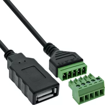 InLine 92504H Connettore a vite USB-A / morsettiera, 5 poli nero, verde