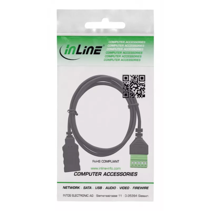 InLine 92504H Connettore a vite USB-A / morsettiera, 5 poli nero, verde