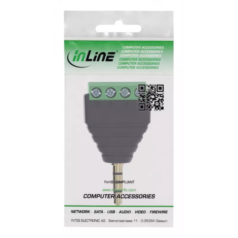 InLine 92504J Connettore per cavi jack 3,5 mm TRRS 4 poli / morsettiera 4 connessioni nero, verde