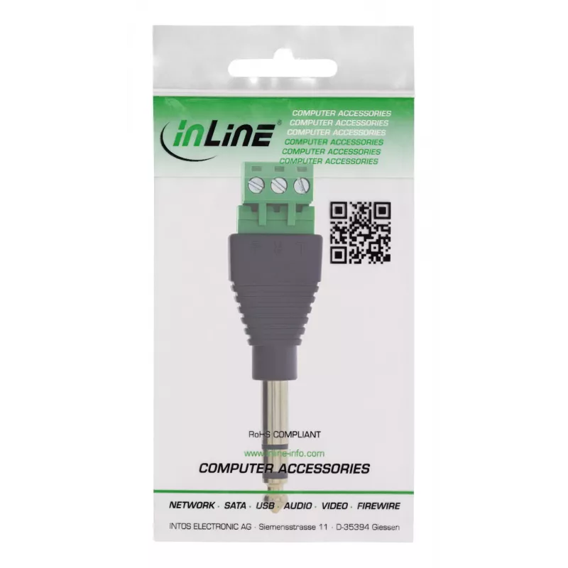 InLine 92504L Connettore per cavi jack 6,35 mm TRS maschio 3 poli / morsettiera 3 morsetti nero, verde
