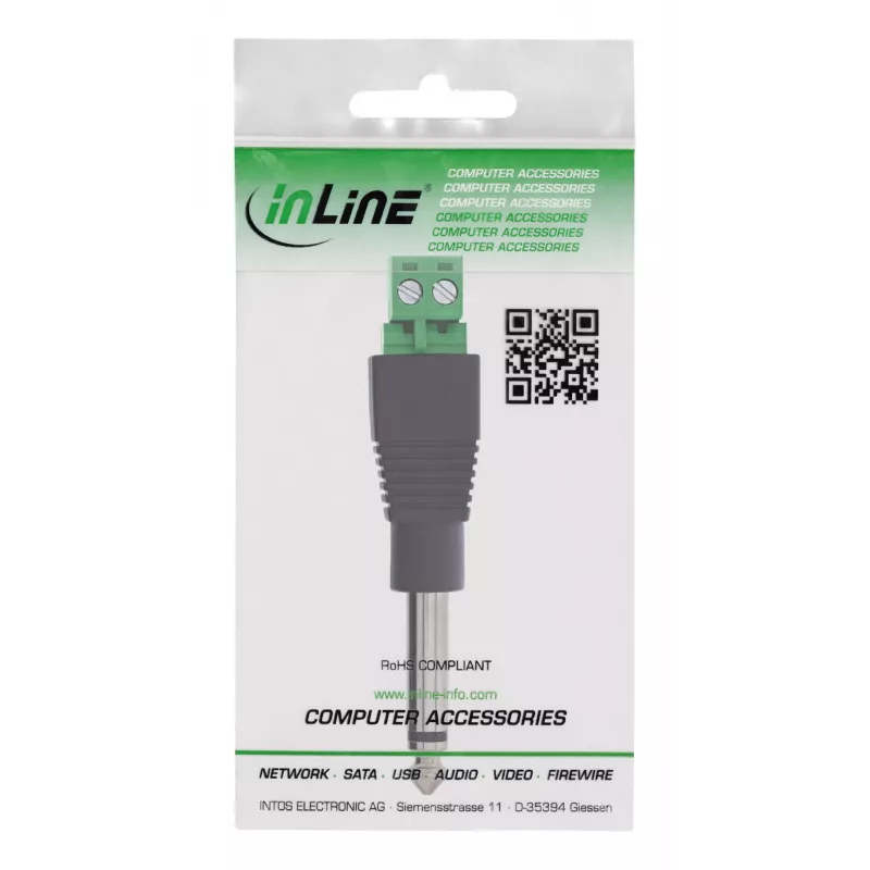 InLine 92504M Connettore per cavi jack 6,35 mm TS maschio 2 poli / morsettiera 2 morsetti nero, verde