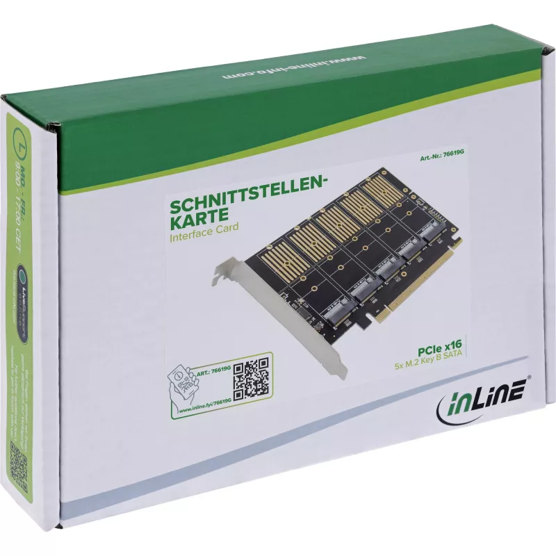 InLine 76619G Scheda di interfaccia, da PCIe x16 a 5x M.2 Key B SATA, staffa Low-Profile inclusa