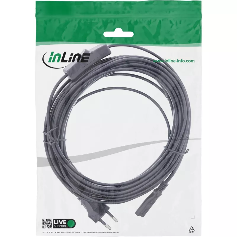 InLine 16159 Cavo di alimentazione nero 10 m CEE7/16 IEC C7
