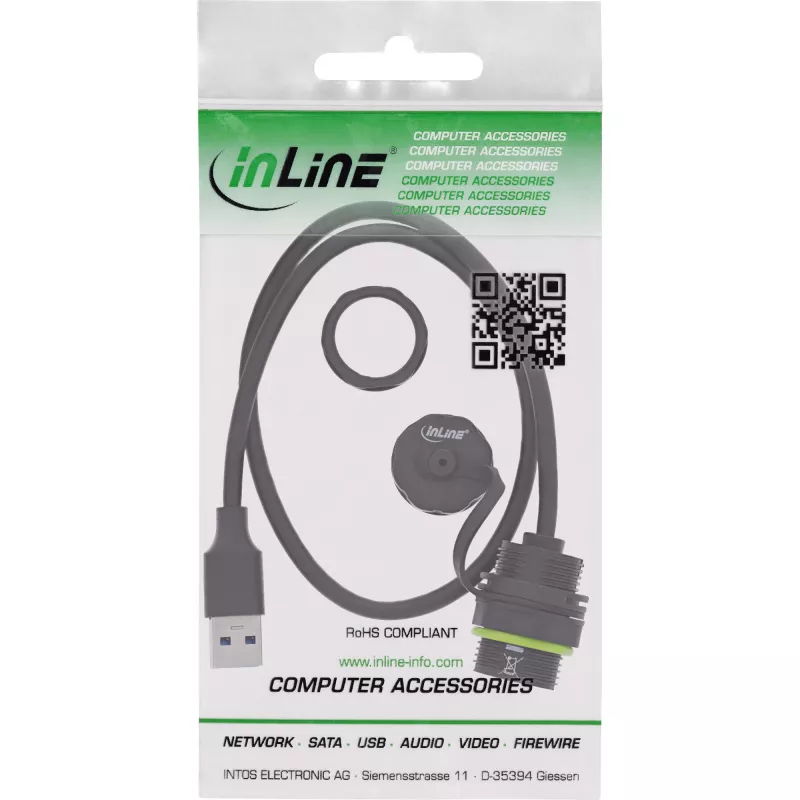 InLine Accoppiatore USB-A IP68 schermato, presa a spina, 0,5 m
