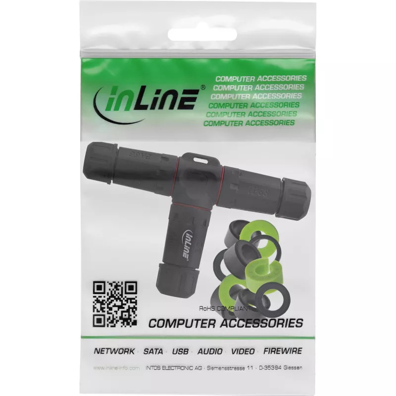 InLine 69927U Accoppiatore di rete IP68, 3 poli, a 3 vie (T), M20, nero