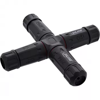 InLine 69927V Accoppiatore di rete IP68, 3 poli, a 4 vie (croce), M20, nero