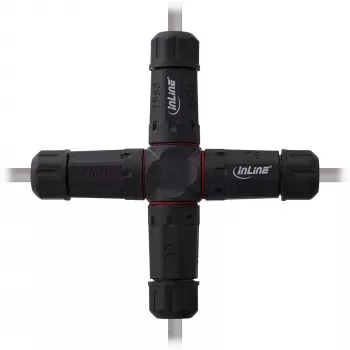 InLine 69927V Accoppiatore di rete IP68, 3 poli, a 4 vie (croce), M20, nero