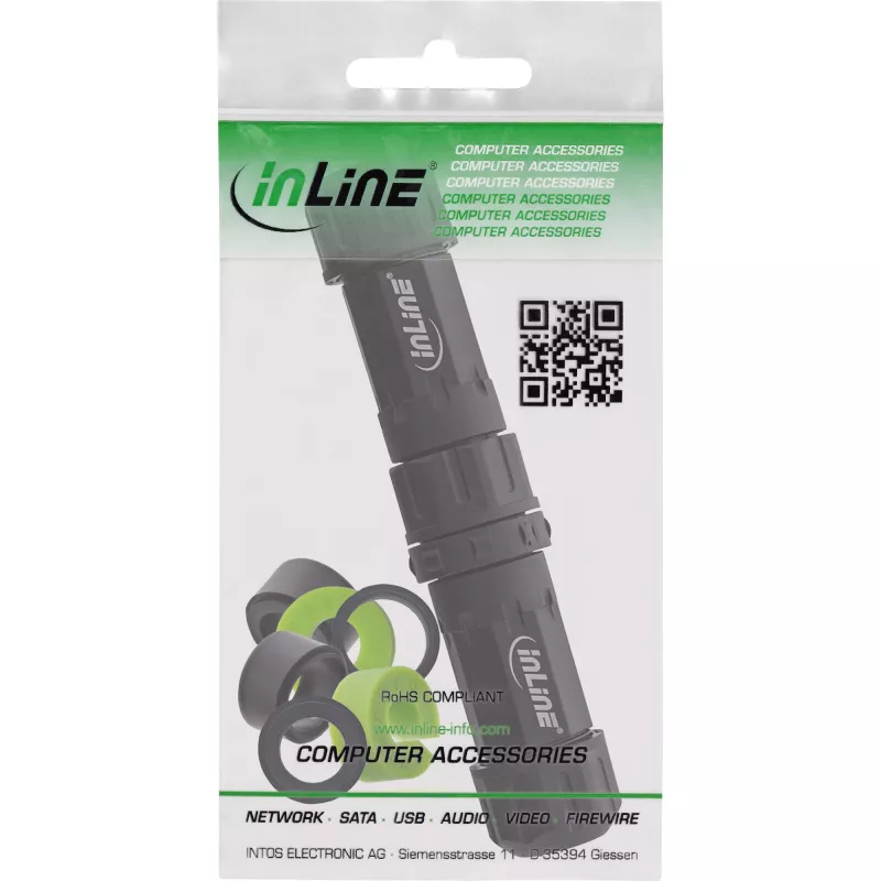 InLine 69927W Accoppiatore di rete IP68, 3 poli, spina/presa, M20, nero