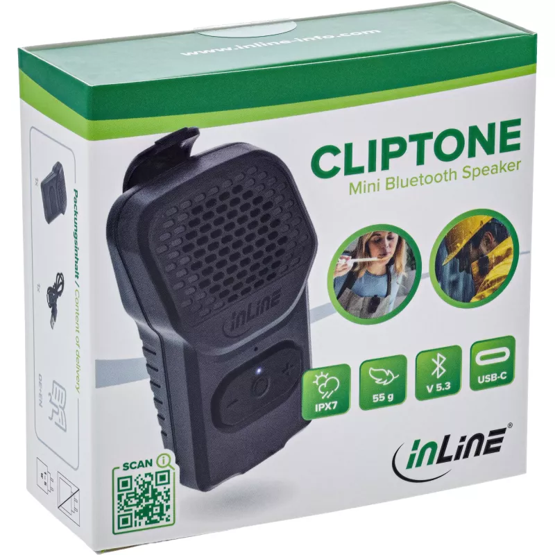 Altoparlante portatile mono InLine 55383 — nero, driver 2,8 cm, Bluetooth 2,4 GHz (portata 10 m)