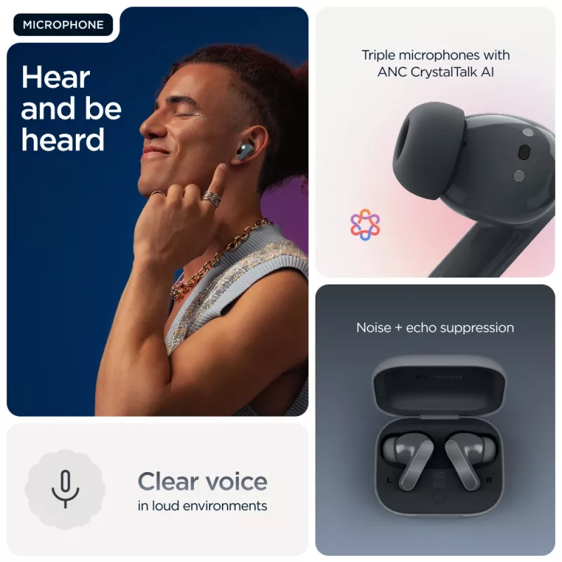 Headset MOTOROLA Moto Buds Bass TWS Bluetooth In-Ear per chiamate e musica, nero, 51 g